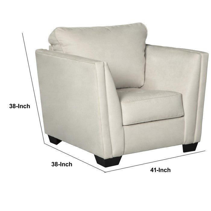 Fabric Upholstered Wooden Framed Arm Chair with Flared Arms, Off White