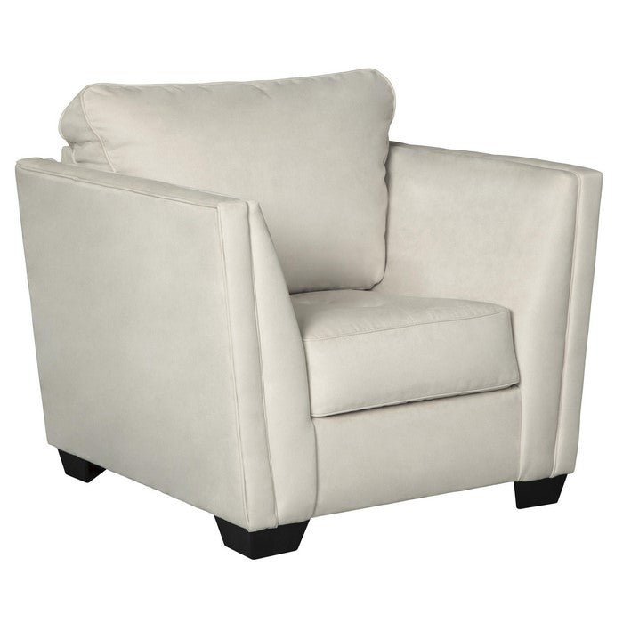 Fabric Upholstered Wooden Framed Arm Chair with Flared Arms, Off White