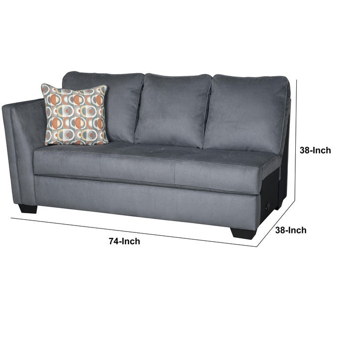 Upholstered Left Arm Facing Wooden Frame Sofa, Gray and Black