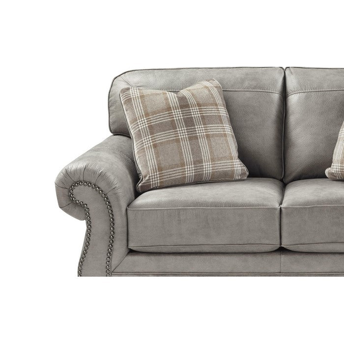 Nailhead Trim Leatherette Upholstered Wooden Framed Loveseat, Gray