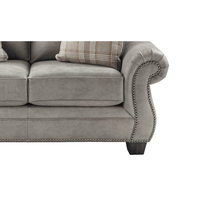 Nailhead Trim Leatherette Upholstered Wooden Framed Loveseat, Gray
