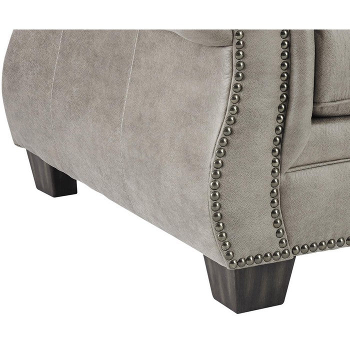 Nailhead Trim Wooden Framed Arm Chair with Padded Seat and Back, Gray