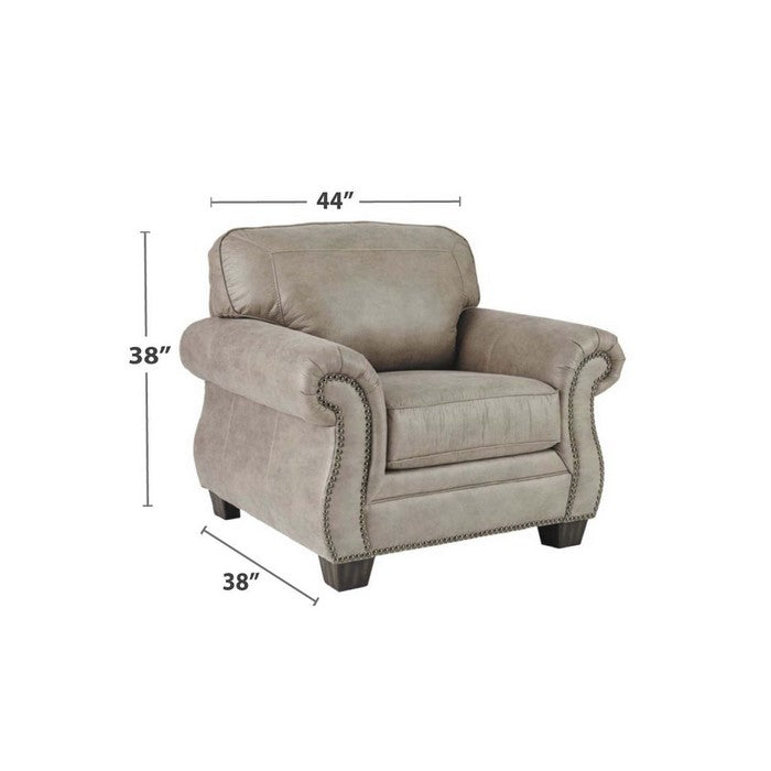 Nailhead Trim Wooden Framed Arm Chair with Padded Seat and Back, Gray