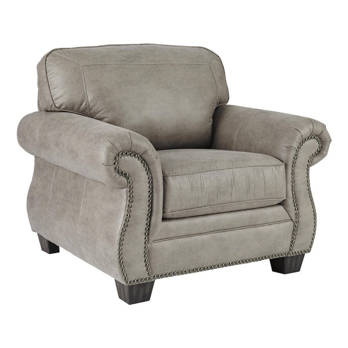 Nailhead Trim Wooden Framed Arm Chair with Padded Seat and Back, Gray