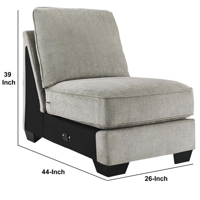 Fabric Upholstered Wooden Framed Armless Chair, Light Gray and Black