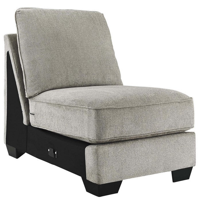 Fabric Upholstered Wooden Framed Armless Chair, Light Gray and Black