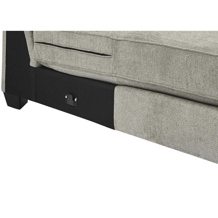 Fabric Upholstered Wooden Framed Right Arm Facing Chaise, Gray and Black