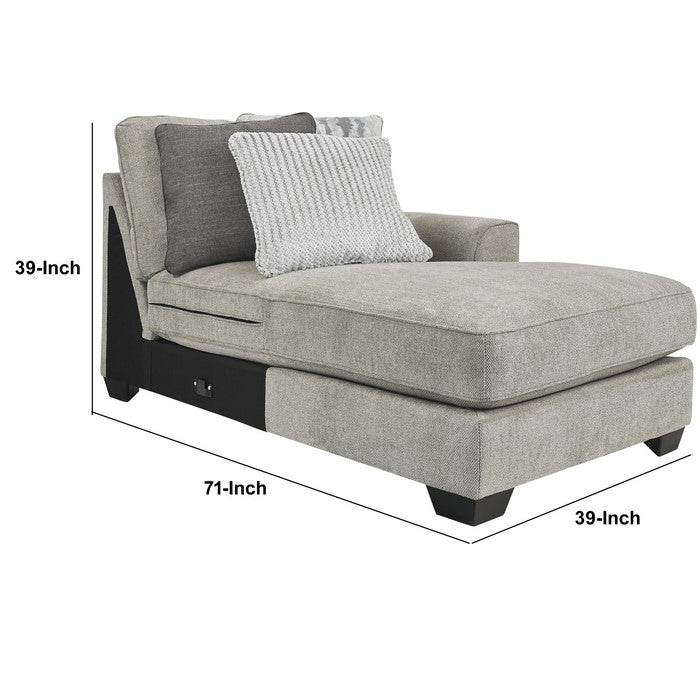 Fabric Upholstered Wooden Framed Right Arm Facing Chaise, Gray and Black
