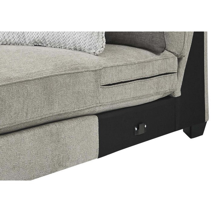 Fabric Upholstered Wooden Framed Left Arm Facing Chaise, Gray and Black