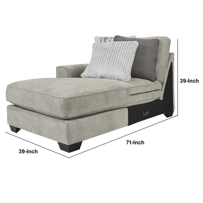 Fabric Upholstered Wooden Framed Left Arm Facing Chaise, Gray and Black