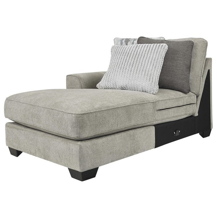 Fabric Upholstered Wooden Framed Left Arm Facing Chaise, Gray and Black
