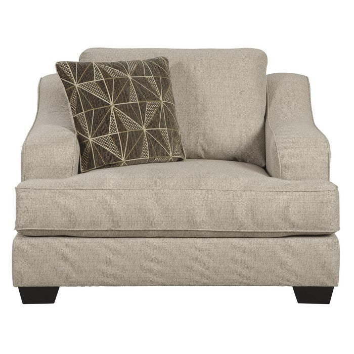 Fabric Upholstered Wooden Chair and a Half with Reversible Cushions, Beige