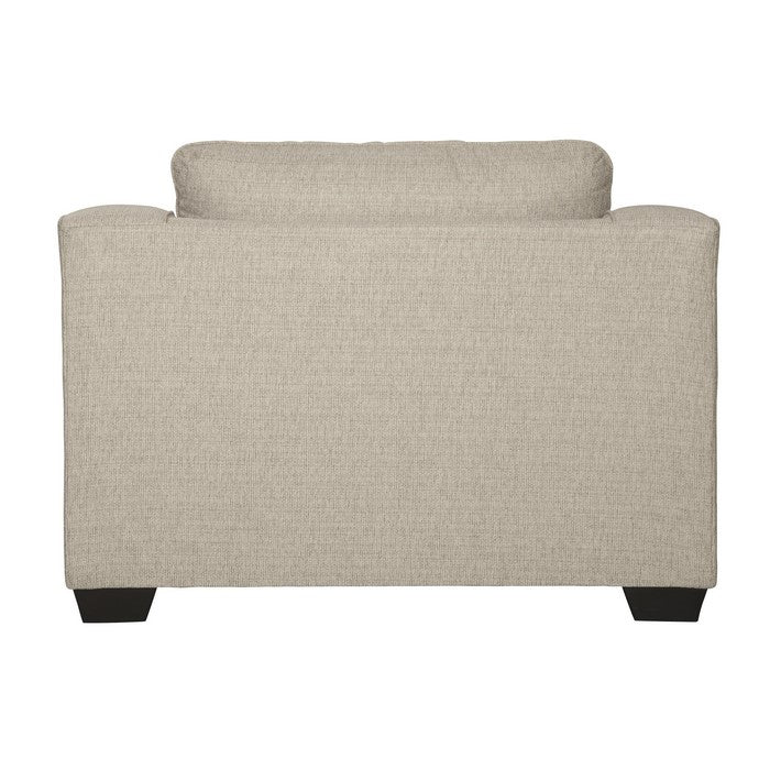 Fabric Upholstered Wooden Chair and a Half with Reversible Cushions, Beige