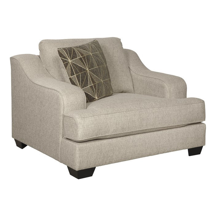 Fabric Upholstered Wooden Chair and a Half with Reversible Cushions, Beige