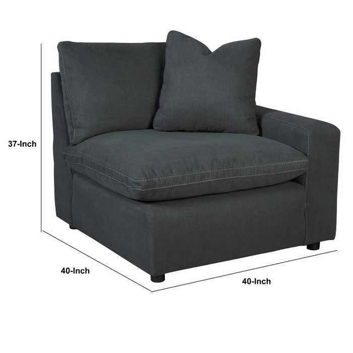 Fabric Upholstered Wooden Right Arm Facing Corner Chair, Charcoal Gray