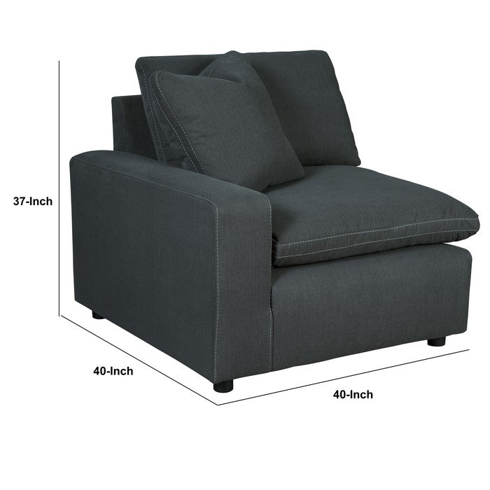 Fabric Upholstered Wooden Left Arm Facing Corner Chair, Charcoal Gray