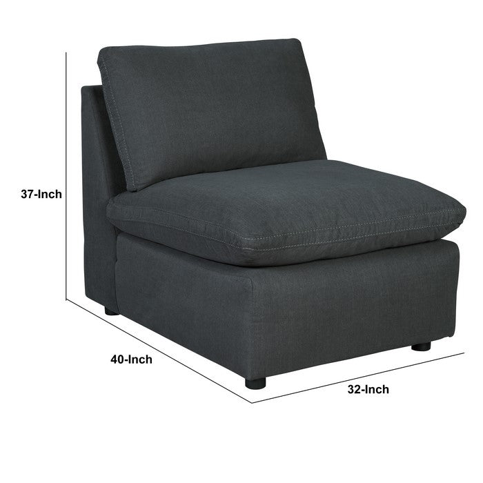 Fabric Upholstered Wooden Framed Armless Chair, Charcoal Gray