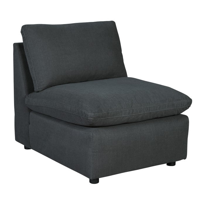 Fabric Upholstered Wooden Framed Armless Chair, Charcoal Gray