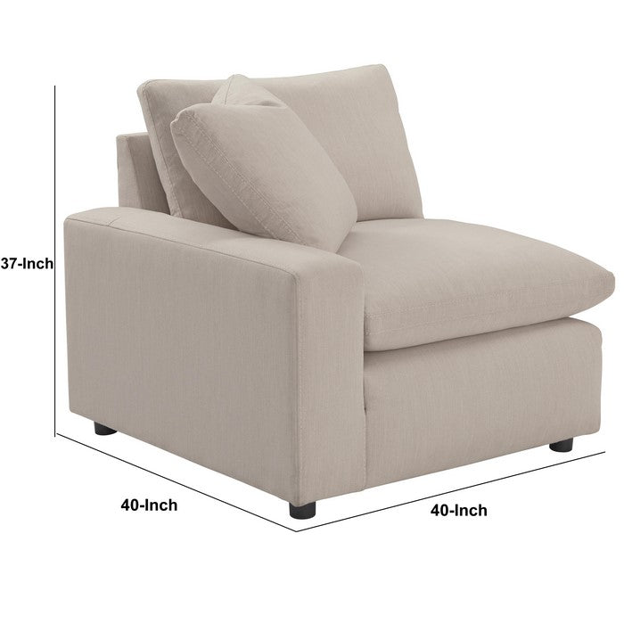 Fabric Upholstered Wooden Left Arm Facing Corner Chair, Off White