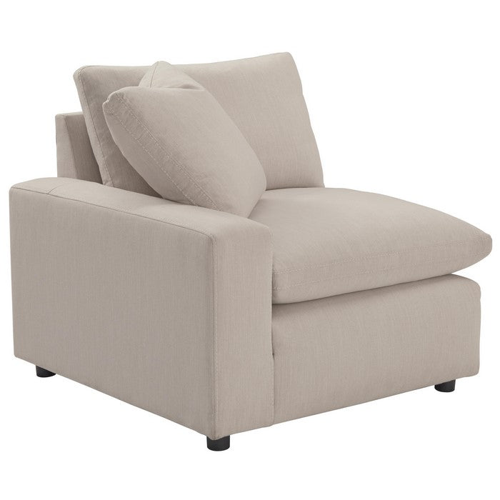 Fabric Upholstered Wooden Left Arm Facing Corner Chair, Off White