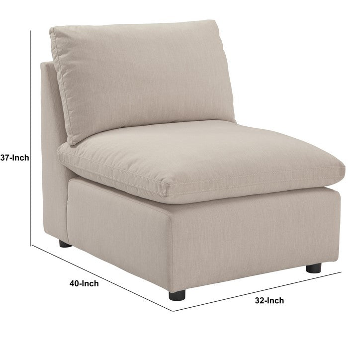 Fabric Upholstered Wooden Framed Armless Chair, Off White and Black