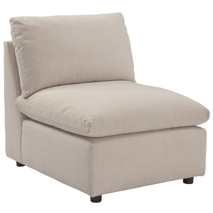 Fabric Upholstered Wooden Framed Armless Chair, Off White and Black