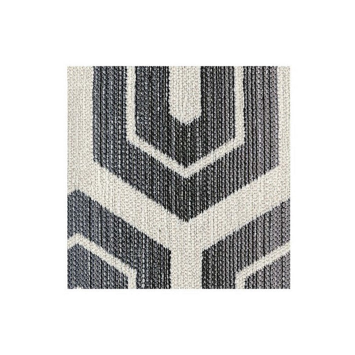 Fabric Upholstered Wooden Accent Chair with Trellis Pattern, Gray and White