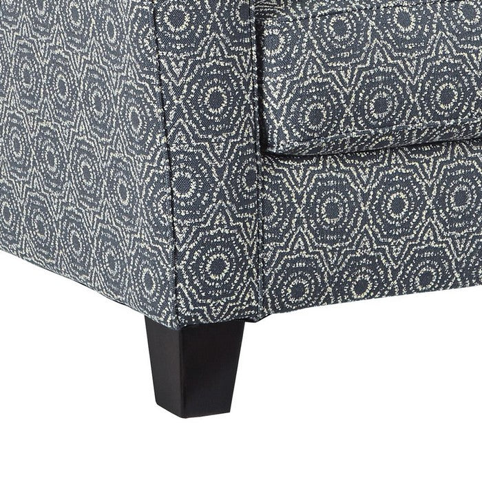 Fabric Upholstered Wooden Accent Chair with Medallion Print, Blue and White