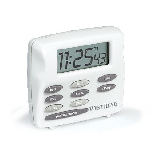 West Bend 40053 Triple Timer with Clock, White
