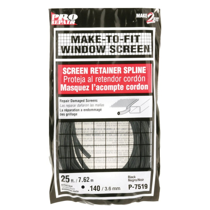Prime-Line P 7519 Screen Retainer Spline.140-in, 25-ft, Black