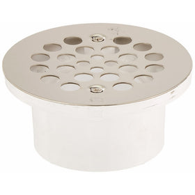 Jones Stephens Corporation D54001 General Purpose 2-Inch x 3-Inch Drain with 4-1/4-Inch Stainless Steel Round Strainer PVC, Small