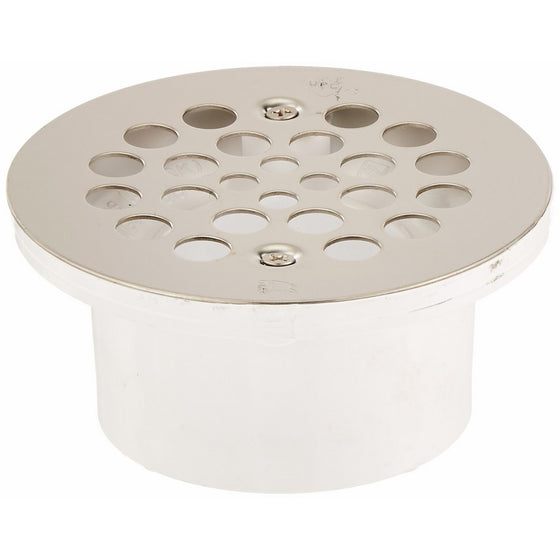Jones Stephens Corporation D54001 General Purpose 2-Inch x 3-Inch Drain with 4-1/4-Inch Stainless Steel Round Strainer PVC, Small