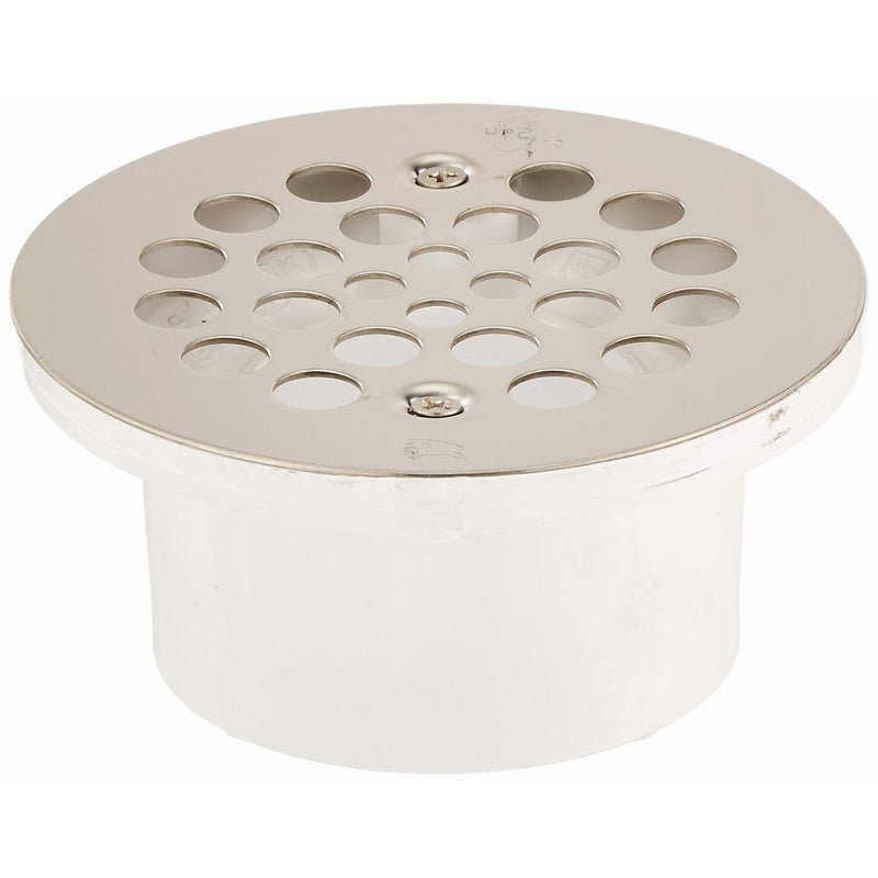 Jones Stephens Corporation D54001 General Purpose 2-Inch x 3-Inch Drain with 4-1/4-Inch Stainless Steel Round Strainer PVC, Small