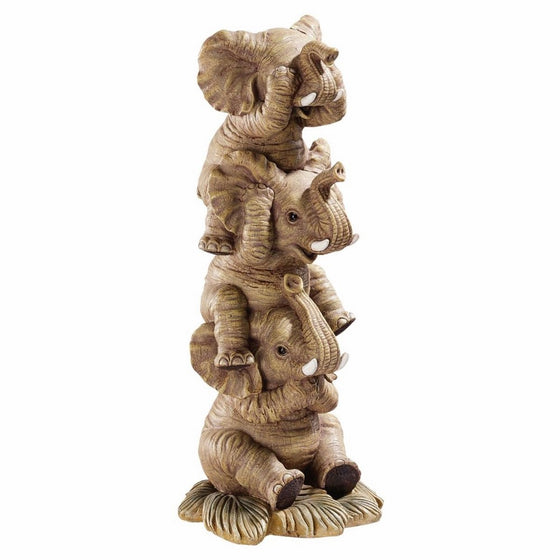 Design Toscano Hear-No, See-No, Speak-No Evil Stacked Elephants Collectible Statue, 10 Inch, Polyresin, Full Color