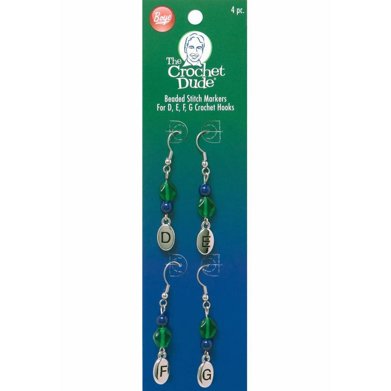 Boye Crochet Dude Beaded Stitch Markers, D, E, F and G Crochet Hook Sizes