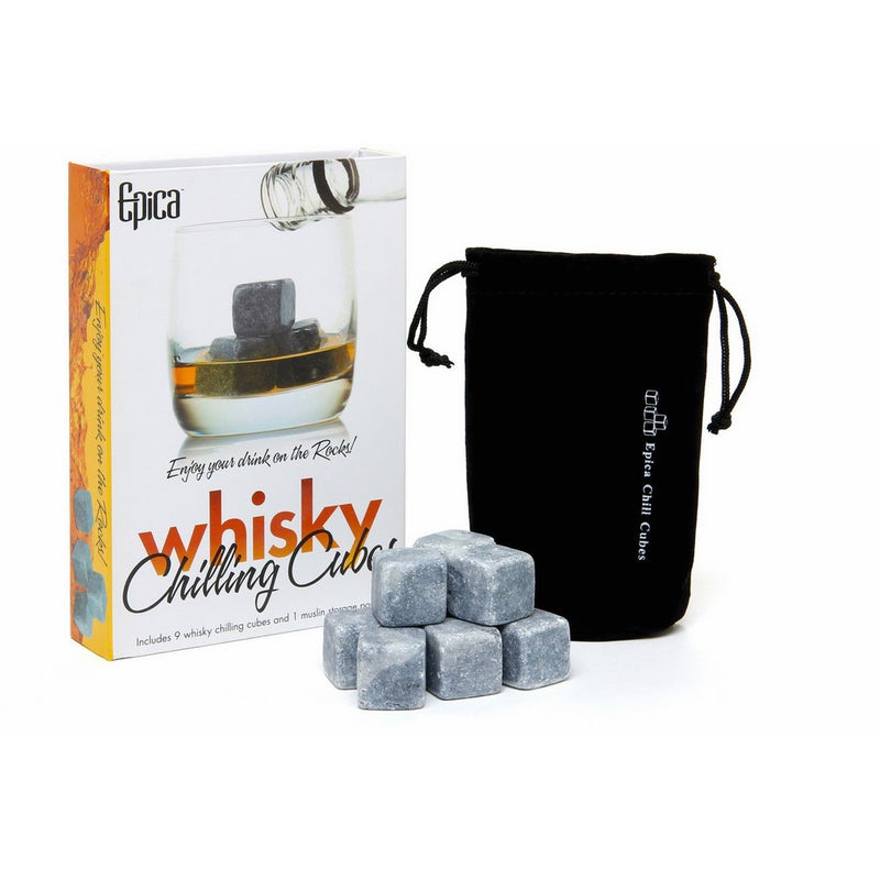 Epica TM Whisky Chilling rocks - SET OF 9 Beautifully Handcrafted Soapstone Whisky Chilling Rocks in Gift Box with Muslin Carrying Pouch