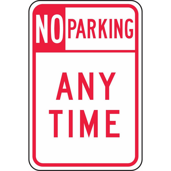 Accuform Signs FRP115RA Engineer-Grade Reflective Aluminum Parking Sign, Legend NO PARKING ANY TIME, 18" Length x 12" Width x 0.080" Thickness, Red on White