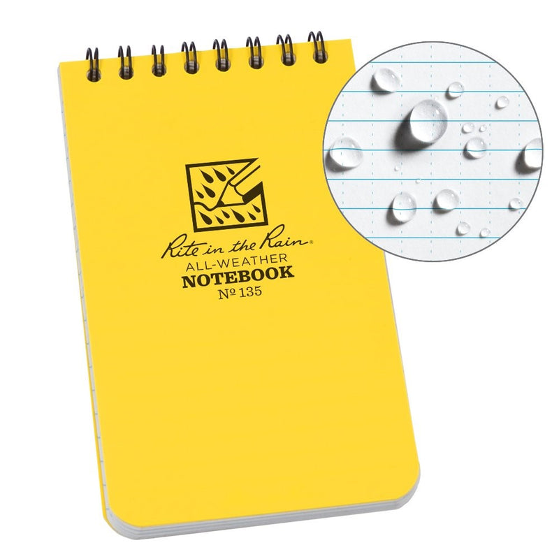 Rite in the Rain 135L All-Weather Top-Spiral Notebook, 3" x 5", Yellow Cover, Universal Pattern (No. 135)