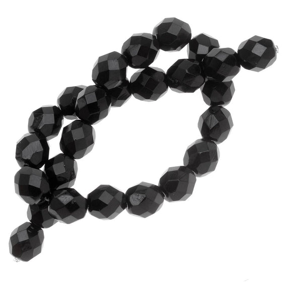 Beadaholique Czech Fire Polish 25-Piece Round Glass Beads, 8mm, Jet Black