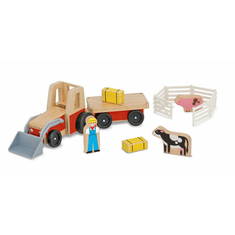 Melissa & Doug Farm Tractor Wooden Vehicle Play Set (5 pcs)