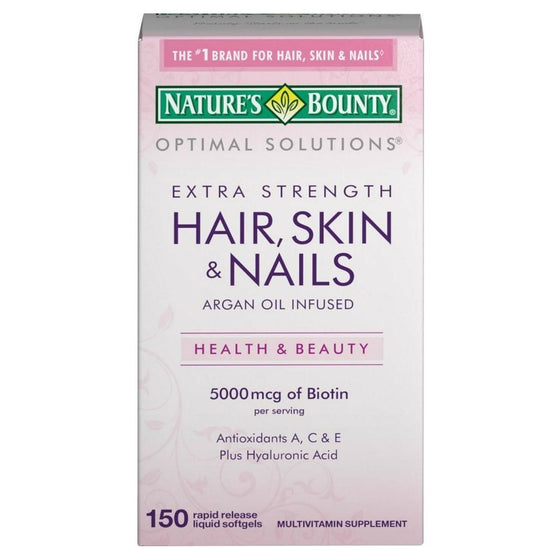 Nature's Bounty Extra Strength Hair Skin Nails, 5000mcg of Biotin, 150 Count (Pack of 2)