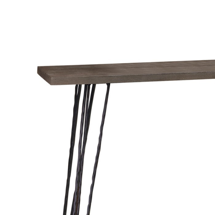 Wooden Console Table with Metal Hairpin Legs, Gray and Black