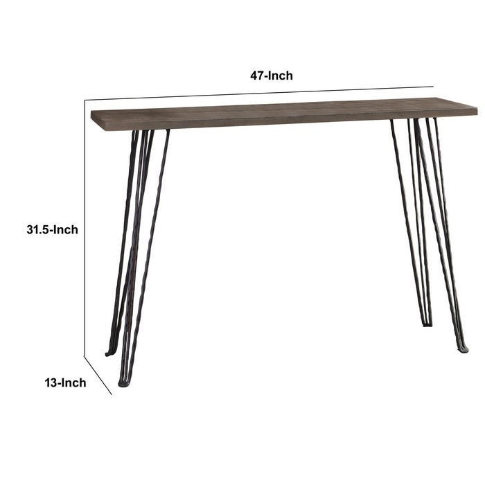 Wooden Console Table with Metal Hairpin Legs, Gray and Black
