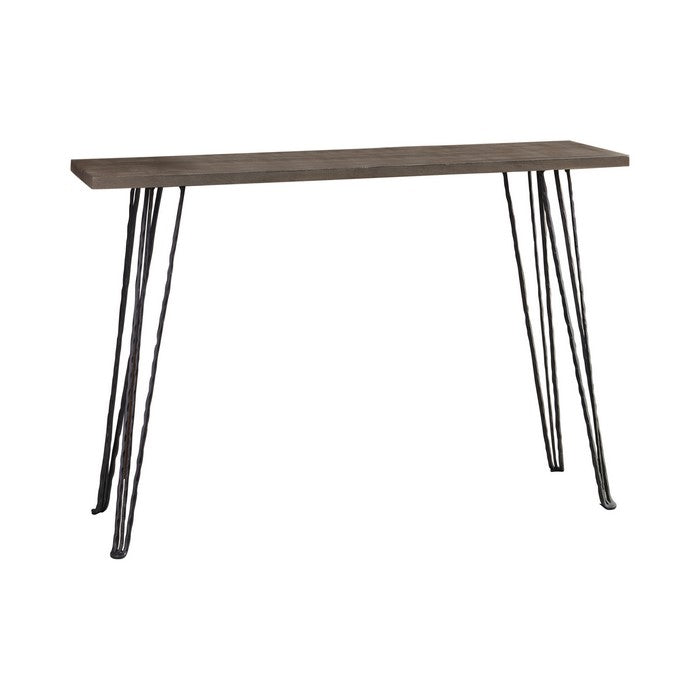 Wooden Console Table with Metal Hairpin Legs, Gray and Black