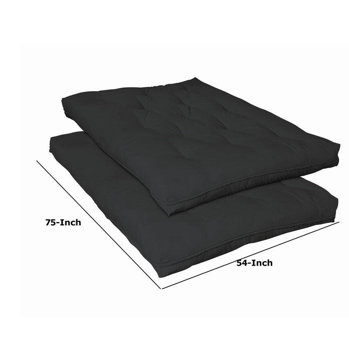 Transitional 7 Inch 2 Piece Fabric Upholstered Tufted Futon Pad, Black