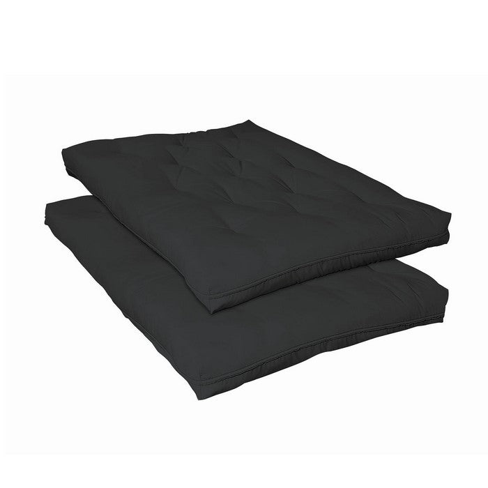 Transitional 7 Inch 2 Piece Fabric Upholstered Tufted Futon Pad, Black