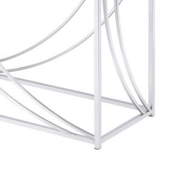 Glass Top Rectangular Sofa Table with Swooping  Curves, Clear and Silver