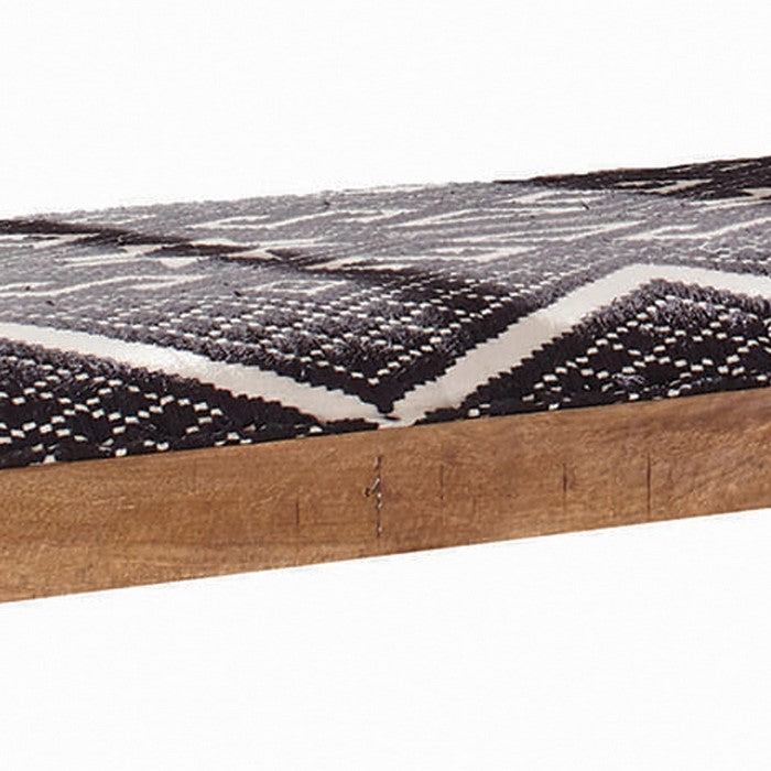 Fabric Upholstered Wooden Bench with Tapered Legs, Brown and Blue