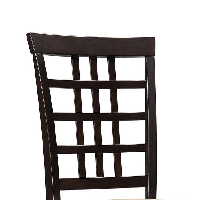 Geometric Wooden Dining Chair with Padded Seat, Set of 2, Brown and Beige