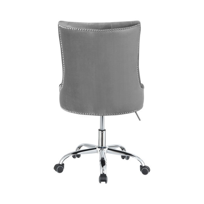 Nailhead Trimmed and Tufted Office Chair with Casters, Gray and Silver